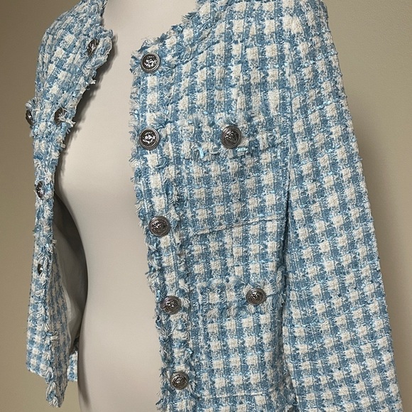 NIWIY Blue White Tweed Bouclé Blazer Jacket Size M - Picture 5 of 6